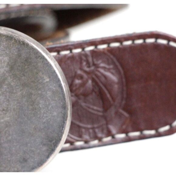 Lilo Espana SADDLE BROWN LEATHER Horse Bit 1 1/8"Wd DRESS CASUAL BELT 34/85 (*71 - Picture 7 of 11